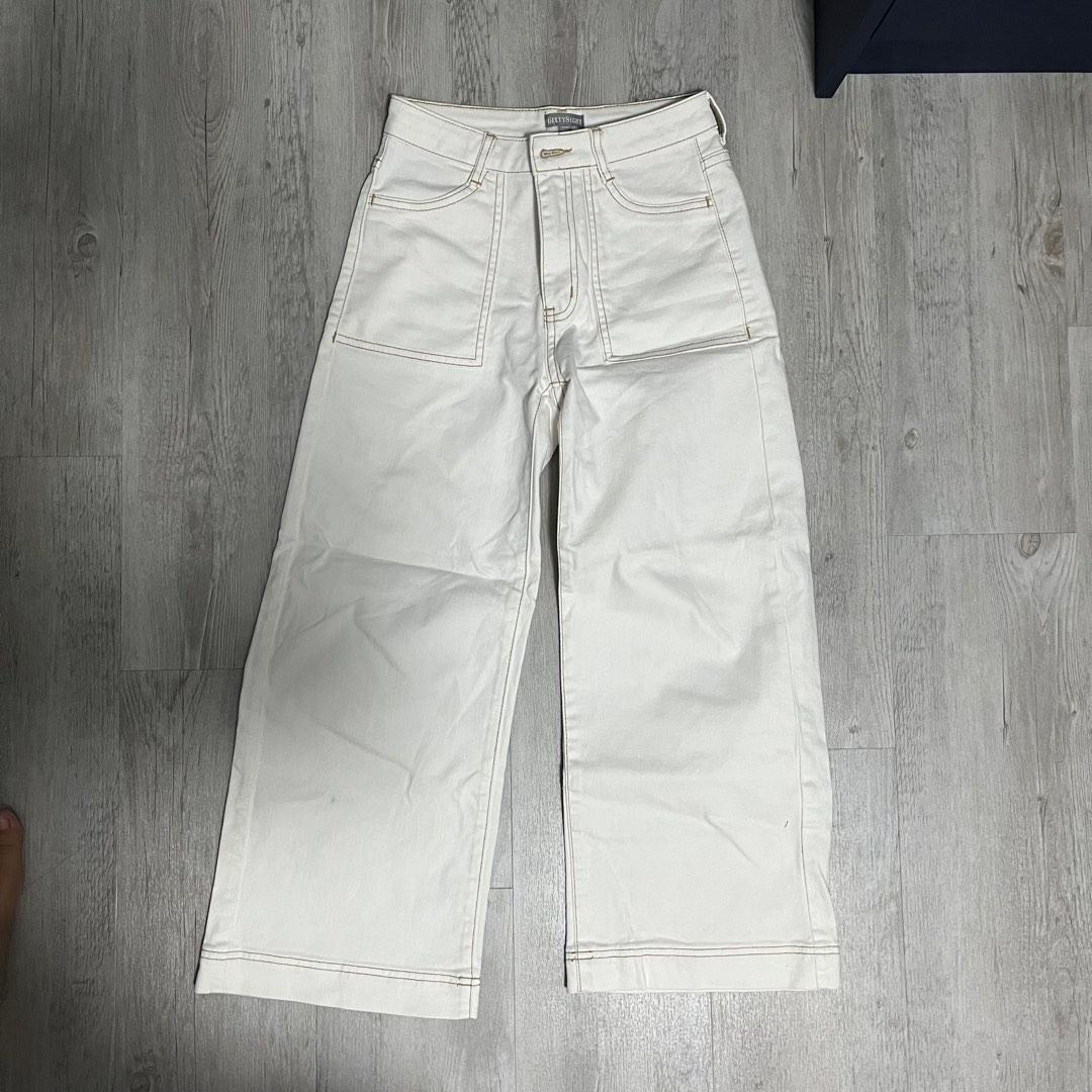 White jeans with embroidery on legs discount