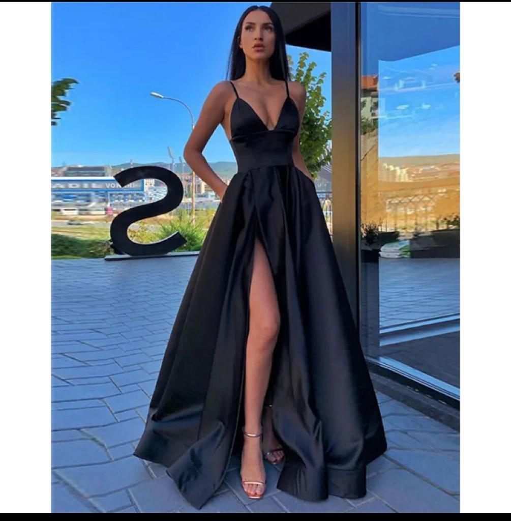 A Line Black Prom Dress High Split Evening Dress Formal Women s