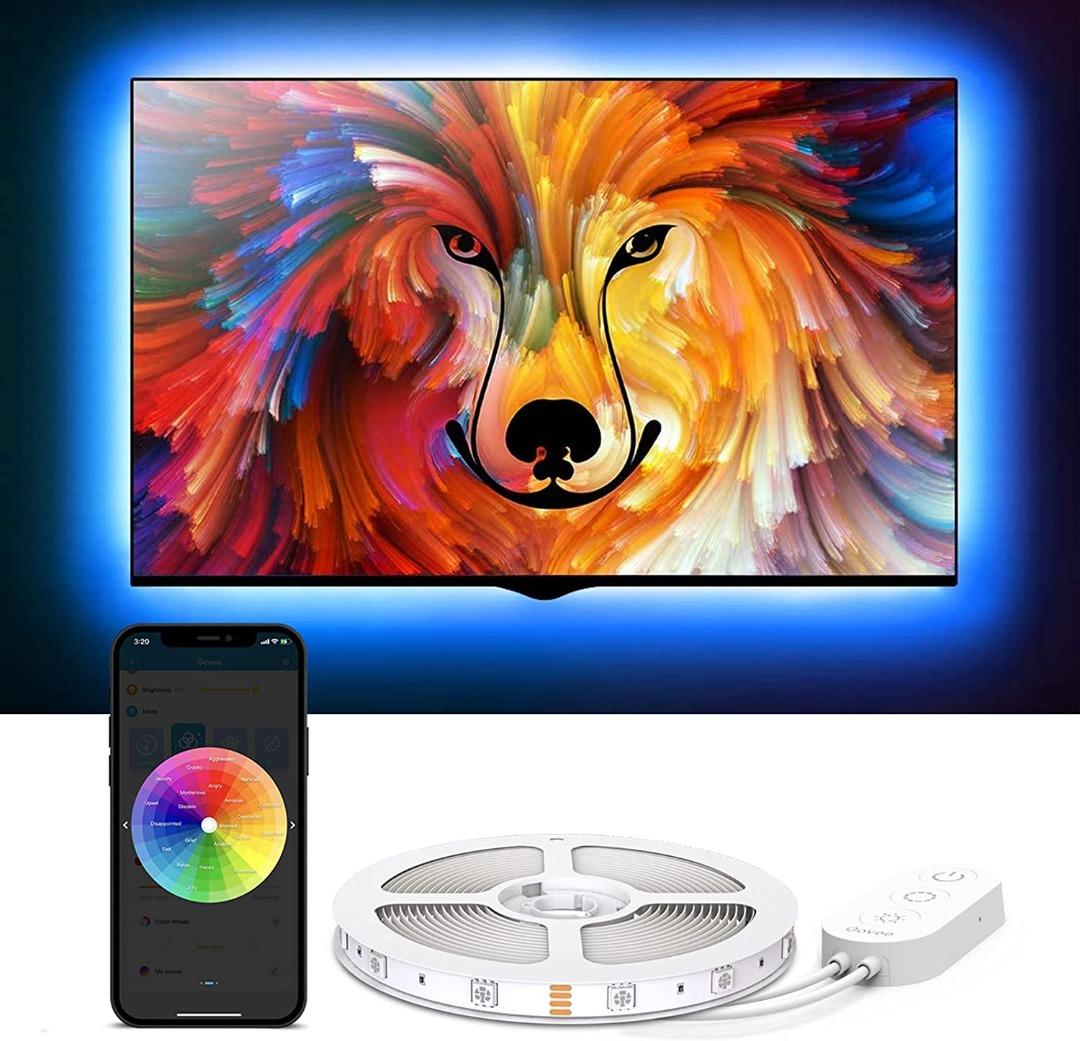 Govee TV Backlight 3 Lite with Fish-eye Correction Function Sync to 55-65  Inch TVs, 3.6m RGBICW Wi-Fi TV LED Backlight with Camera, 4 colours in 1  Lamp Bead, Voice and APP Control