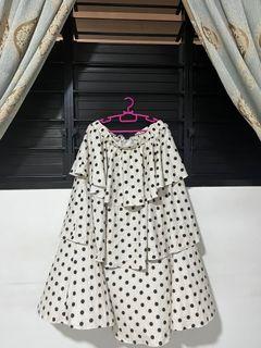 beige polka dot layered skirt