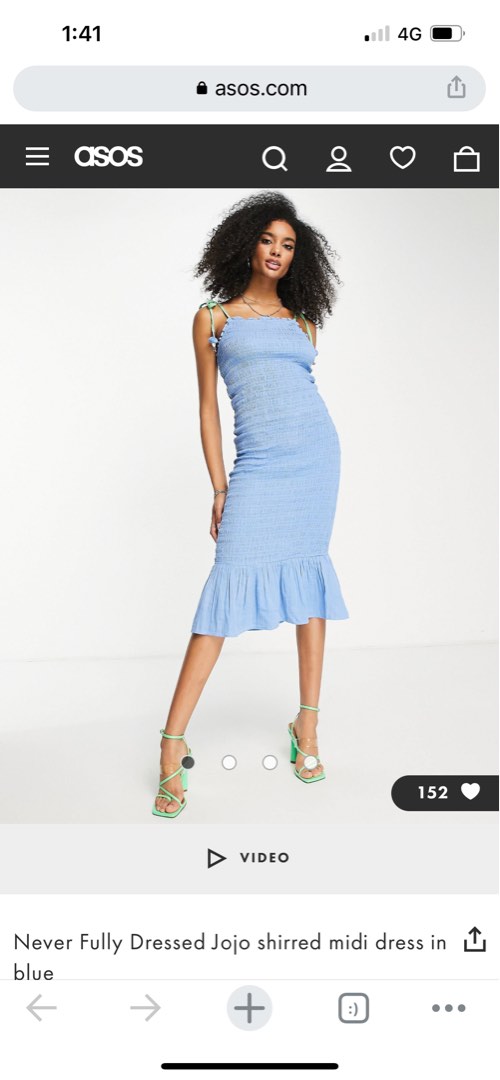 BN Never Fully Dressed Jojo shirred midi dress in blue, Women's Fashion