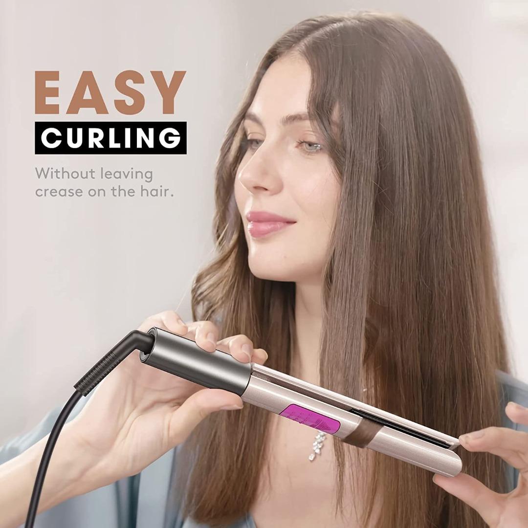 C3758] Mini Curling Iron, Mini Hair Straightener and Curler 2 in 1, Travel Curling  Iron for Short Hair, Ceramic Mini Hair Curler for Short Hair, Dual Voltage  Hair  inch/Rose Gold, Beauty
