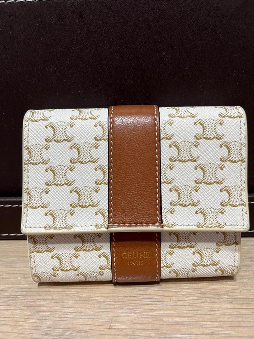 SMALL TRIFOLD WALLET IN TRIOMPHE CANVAS AND LAMBSKIN - WHITE/TAN