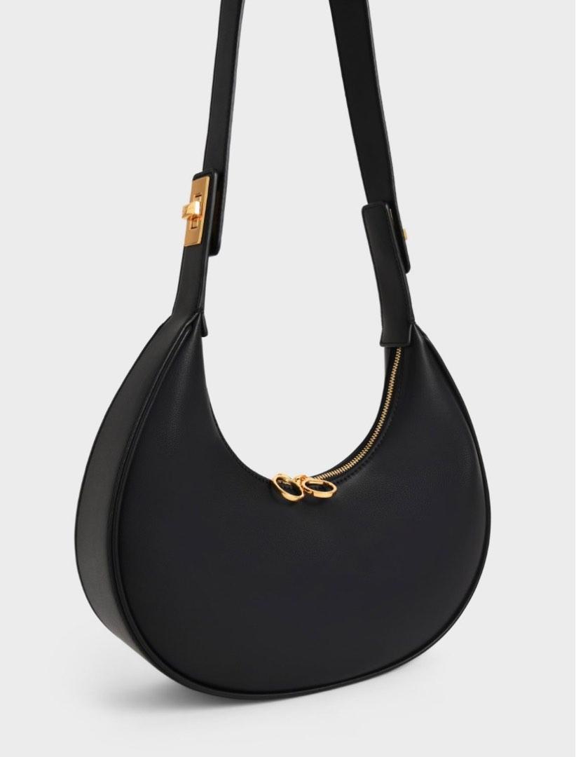 Charles & Keith Crescent Hobo Bag Black, Women's Fashion, Bags ...