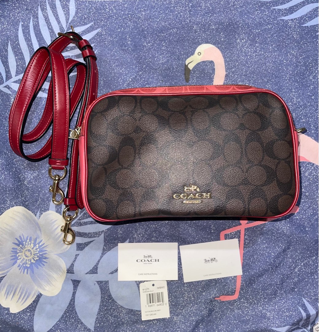 Coach Jes Crossbody Signature Canvas Red Preloved Authentic, Luxury