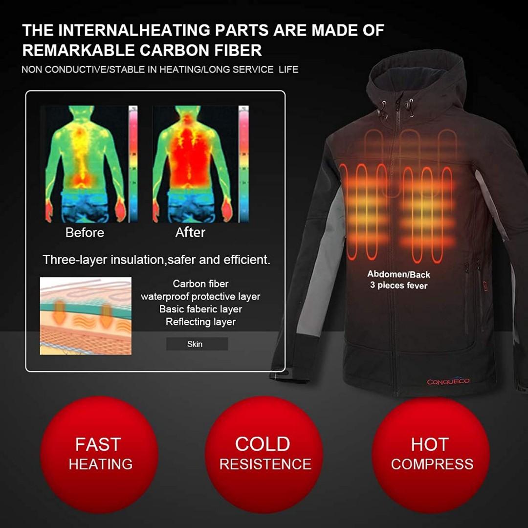 CONQUECO Heated Jacket Slim Fit Electric Hoodie Jacket With