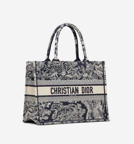 DIOR Small Dior Book Tote Ecru And Blue Dior Oblique Embroidery (26.5 X 21 X 14 Cm) - Women