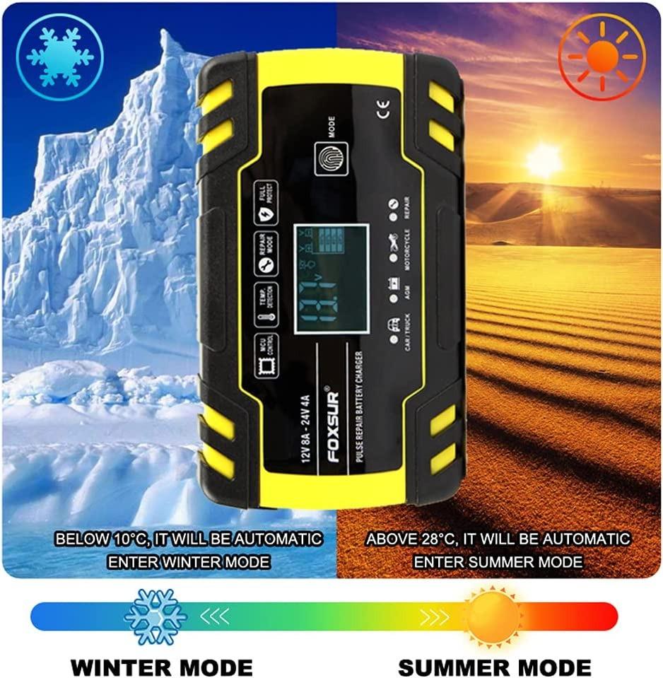 Foxsur Car Battery Charger 12V/8A 24V/4A Automatic Smart Battery