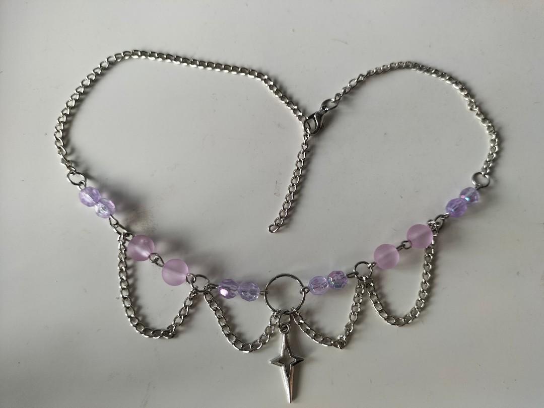 FREE mail purple sparkle handmade necklace
