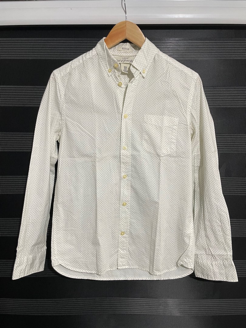 H&M LOGG Formal Long Sleeve Polo White Dotted, Men's Fashion, Tops ...