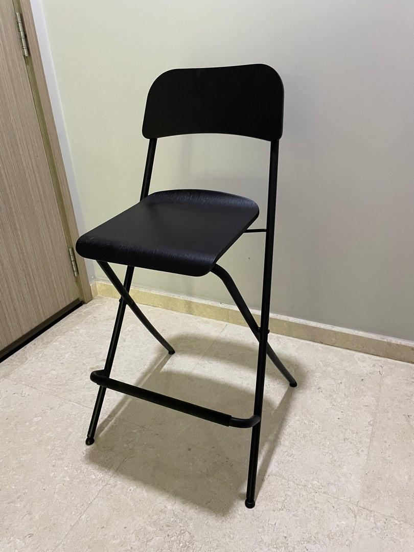 FRANKLIN Bar Stool With Backrest, Foldable, Black, Black,, 53 OFF