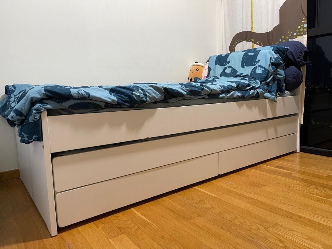 Ikea Slakt Bed with Underbed and Storage c/w Sea Horse mattress, quilt