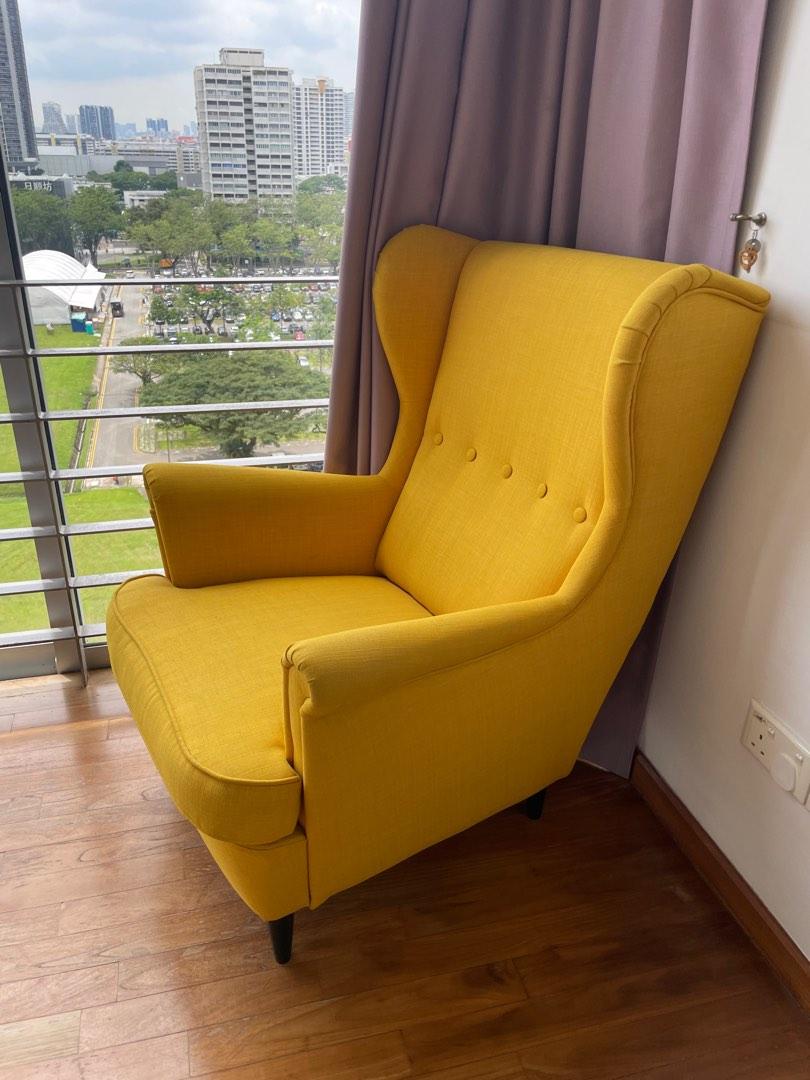 Ikea STRANDMON Wing chair, Skiftebo yellow, Relocating Sale, Furniture