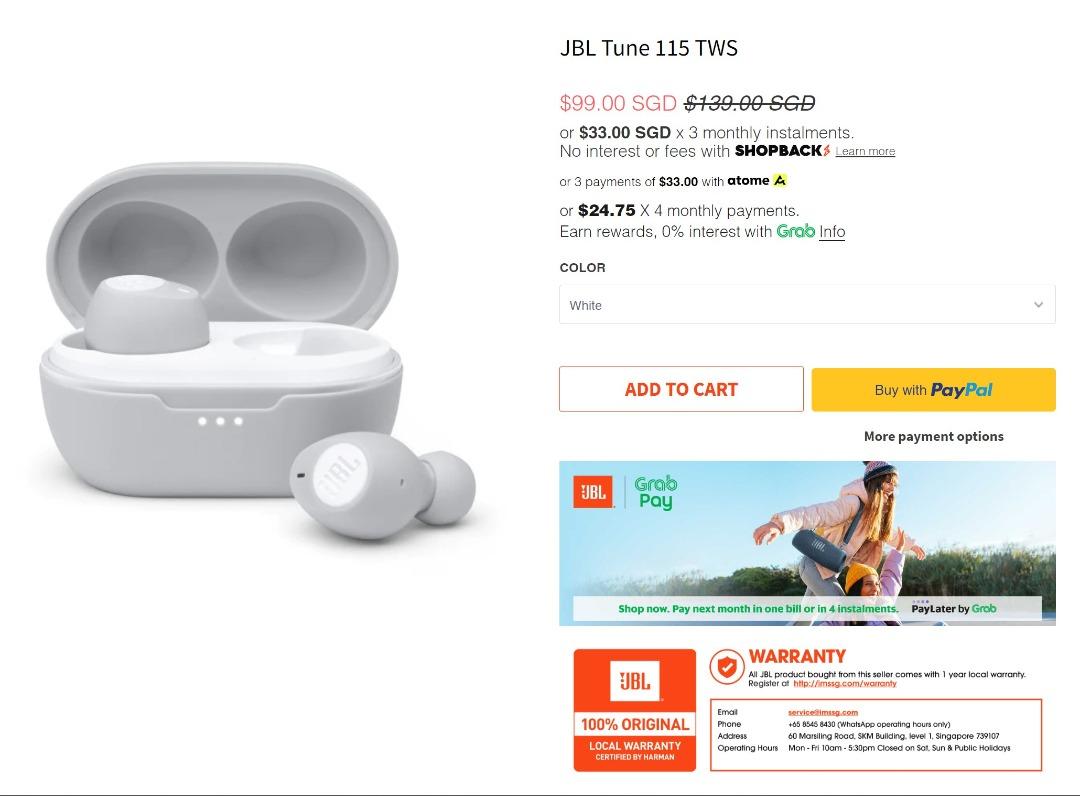 JBL Tune 115 TWS White BNIB