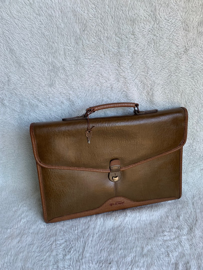 LA HIRE Vintage Genuine Leather Briefcase with key, Men's Fashion, Bags ...