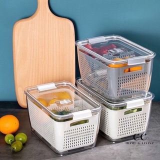 LUXEAR Fruit Vegetable Produce Storage Saver Containers with Lid & Colander  5 Packs BPA-Free Plastic Fresh Keeper Set, Refrigerator Fridge Organizer