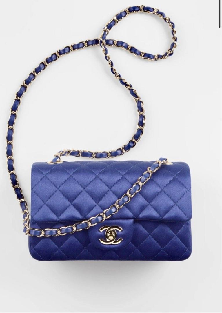 Chanel 22A Rare Blue Quilted Satin Mini Classic Flap