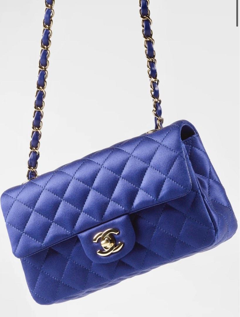 New Chanel 22A Mini Rectangular rectangle blue satin classic flap bag LGHW  square small iridescent , Women's Fashion, Bags & Wallets, Cross-body Bags  on Carousell