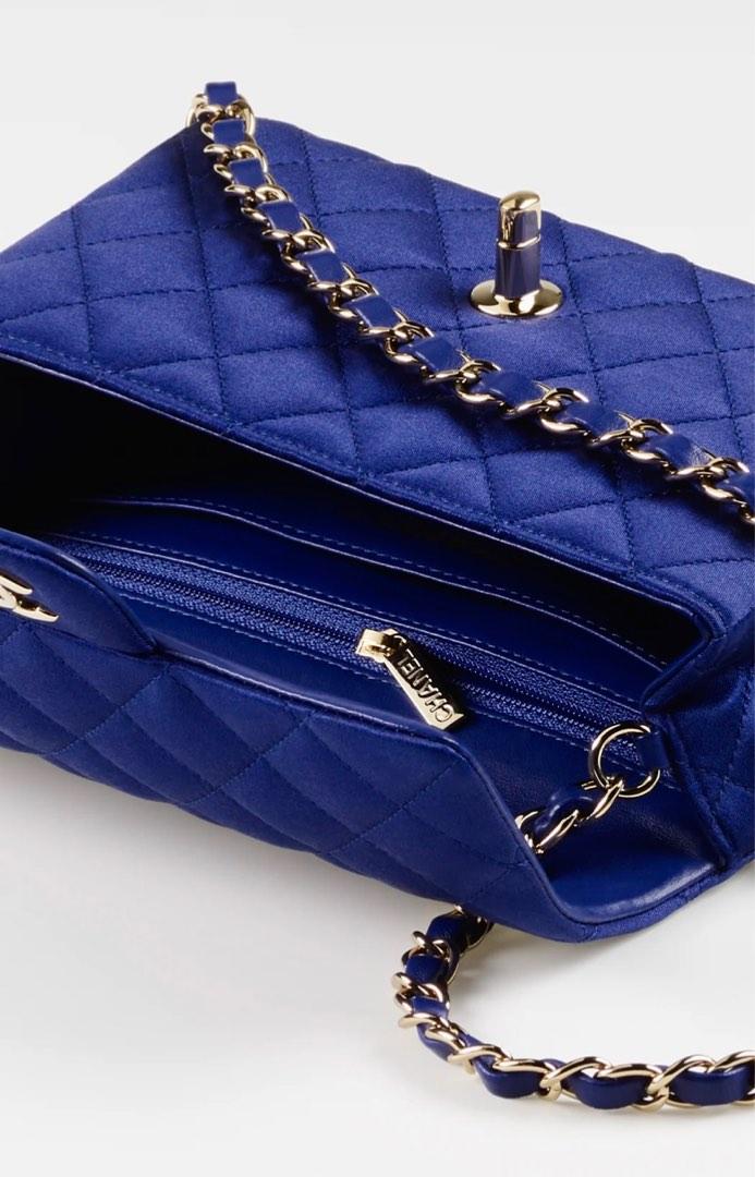 New Chanel 22A Mini Rectangular rectangle blue satin classic flap