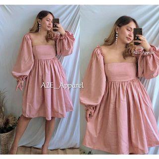 Blush pink Puff long sleeves two way dress