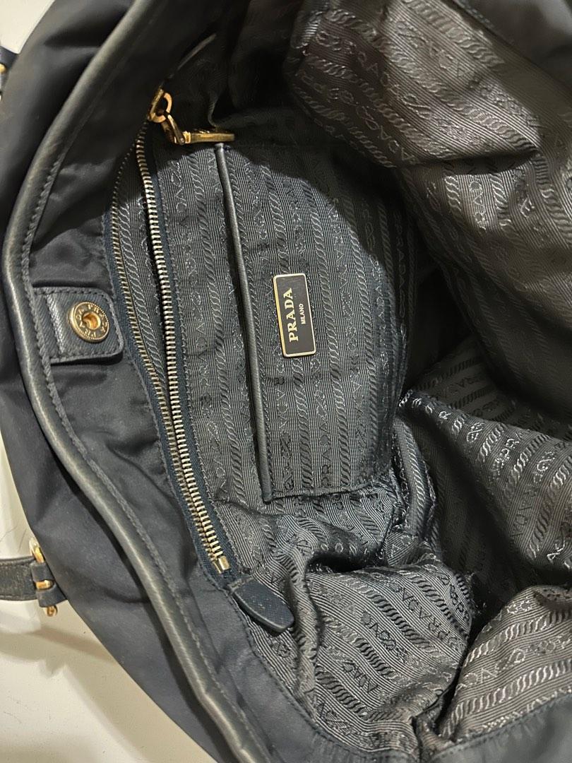 Prada BR4997 Nylon Shoulder Tote Bag with Leather Drawstring Blue