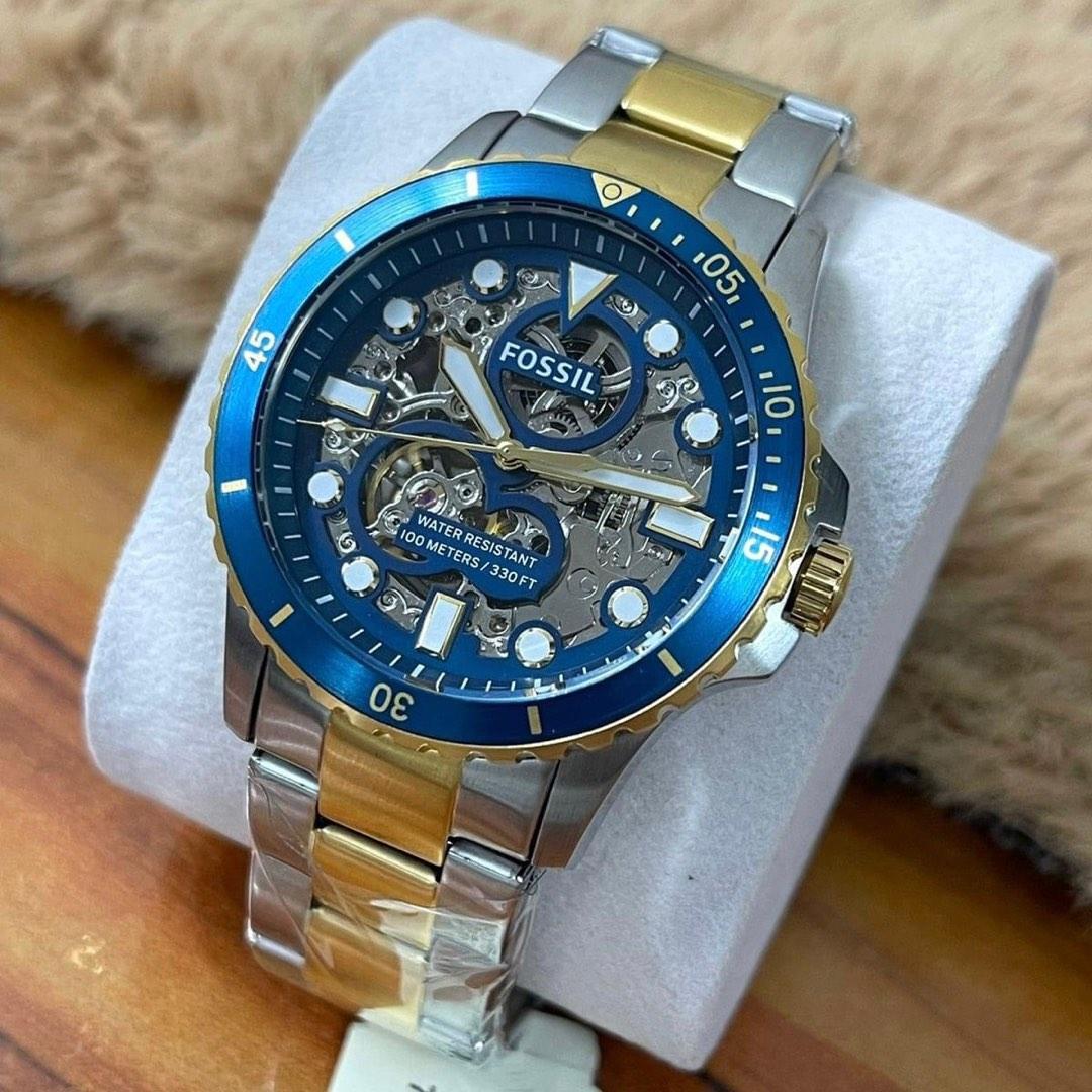 Fossil skeleton watch blue clearance