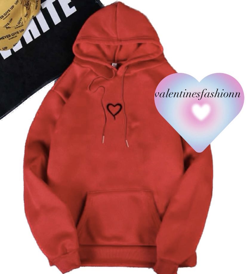 red heart detailed hoodie Women s Fashion Tops