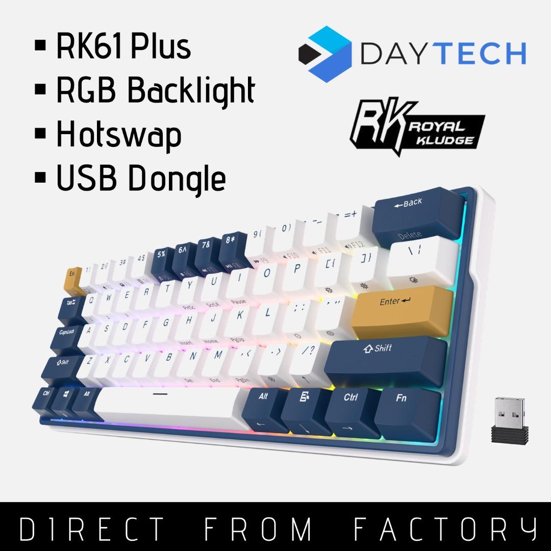 RK ROYAL KLUDGE RK61 60% Mechanical Keyboard with Coiled Cable,  2.4Ghz/Bluetooth/Wired, Wireless Bluetooth Mini Keyboard 61 Keys, RGB Hot  Swappable