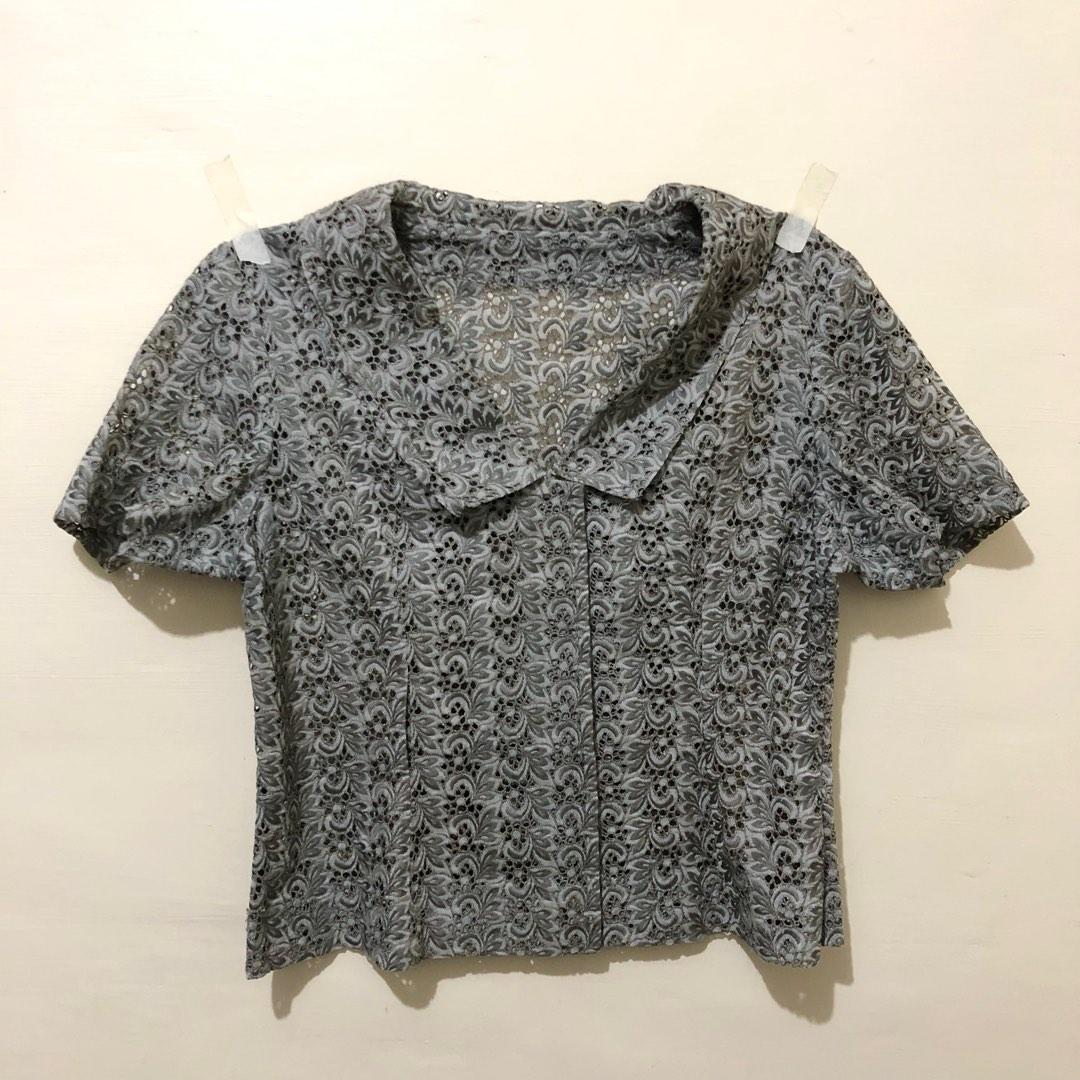 Sage Green Eyelet Snap Button Blouse, Women's Fashion, Tops, Blouses on