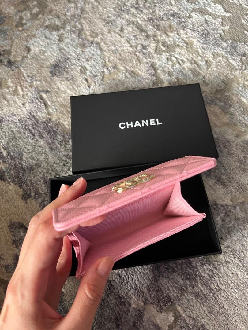 22K CHANEL Classic Flap Card Holder Wallet Caviar Pink LGHW 2022