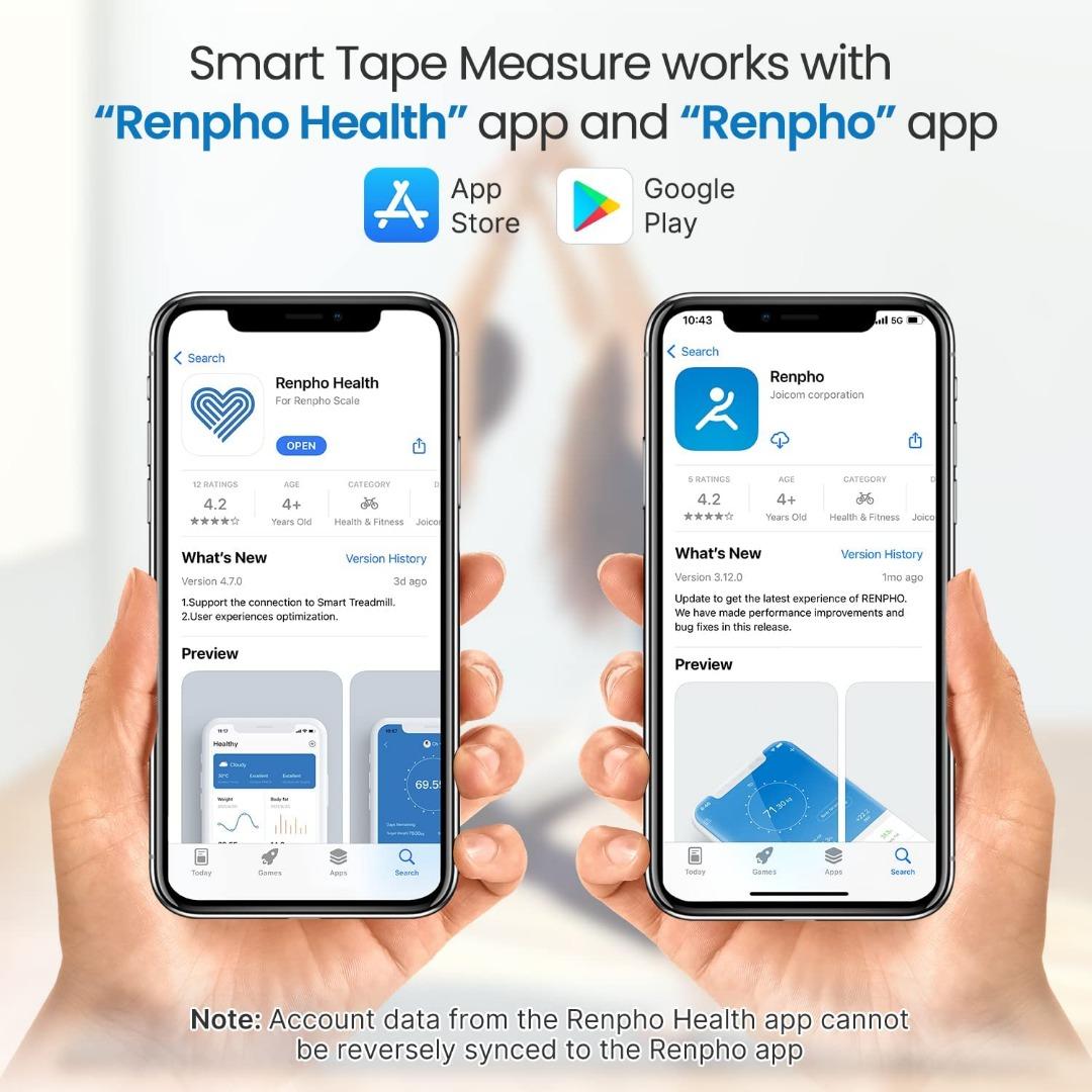 Smart Tape Measure Body with App - RENPHO Bluetooth Measuring Tapes for Body  Measuring, Weight Loss, Muscle Gain, Fitness Bodybuilding, Retractable, Measures  Body Part Circumferences, Inches & cm