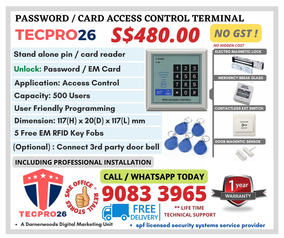 TECPRO26 CARD OR PIN DOOR ACCESS CONTROL INSTALLATION PACKAGE ...