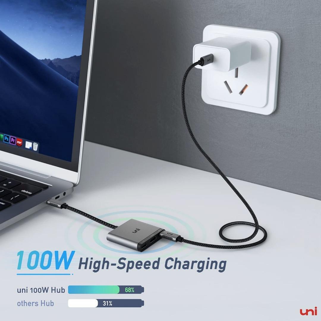 uni USB C HDMI Adaptor 3in1, USBC Multiport Adaptor 3in1, Supports
