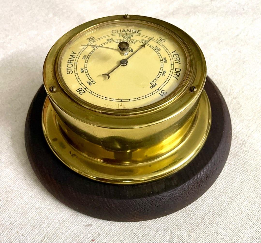 Vintage Smiths England Brass Ship Barometer 18.5x9cms, Furniture & Home
