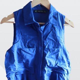 ZARA Sleeveless Blue Top/Atasan Blouse Biru