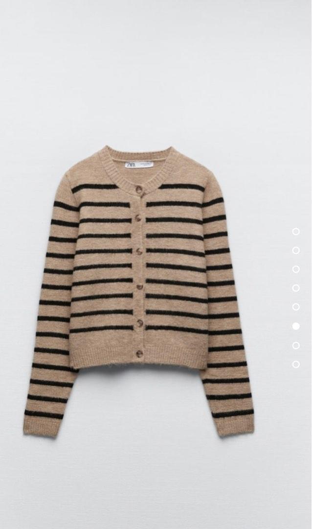 Cardigan Rayé Noir Et Crème Zara Knit - Taille M - Occasion Très Bon état - Col V