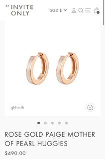 14k solid rose gold  hoops huggies by invite only mother of pearl
