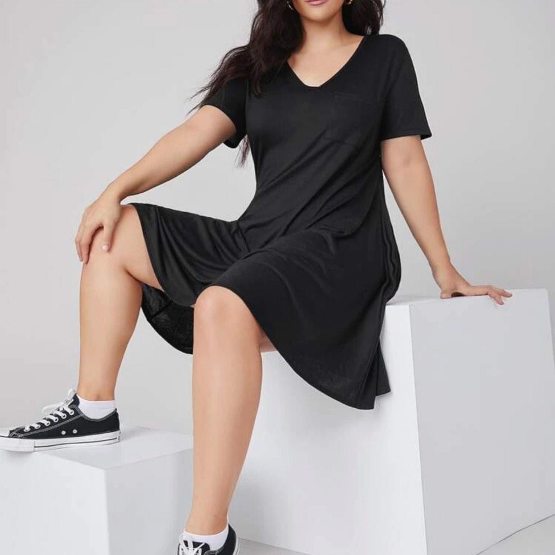 (1XL) SHEIN Curve Plus Size Black Short Sleeves Tee Dress, Women's