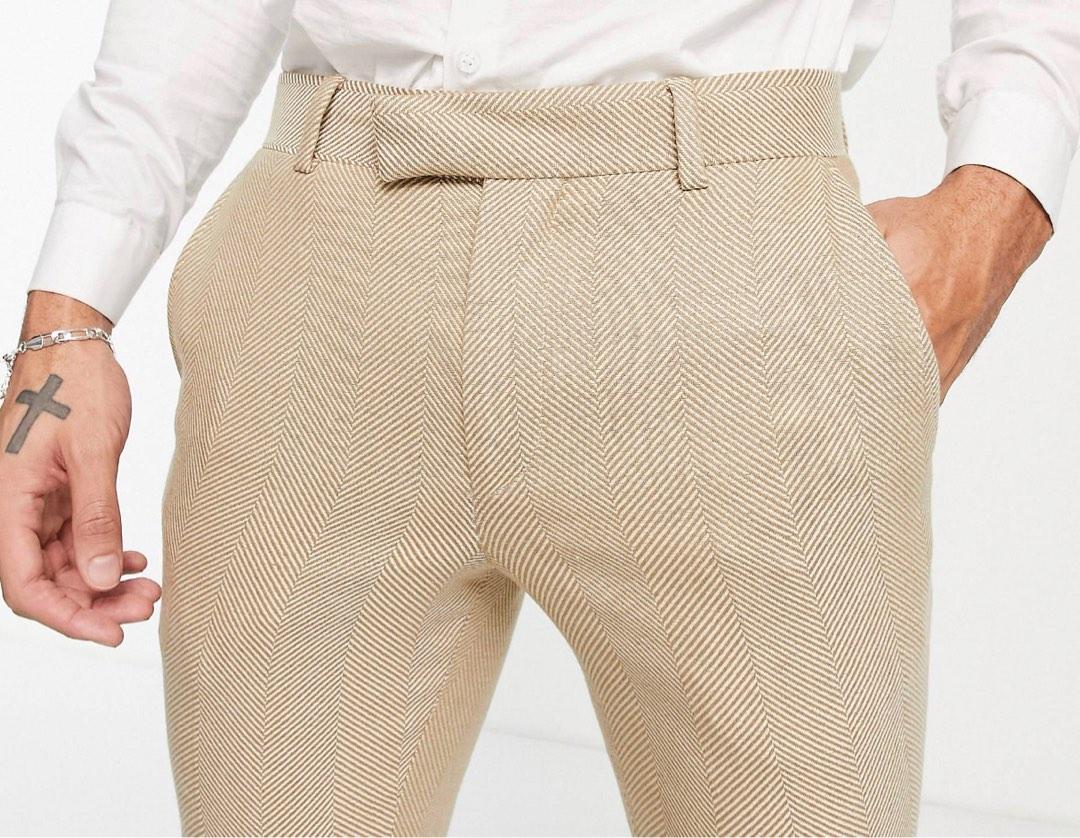 BNWT ASOS skinny herringbone wool mix stone smart pants!!, Men's