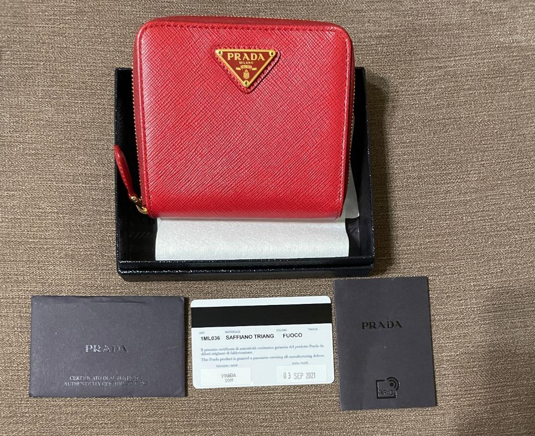 Prada Red Saffiano Leather Zip Wallet