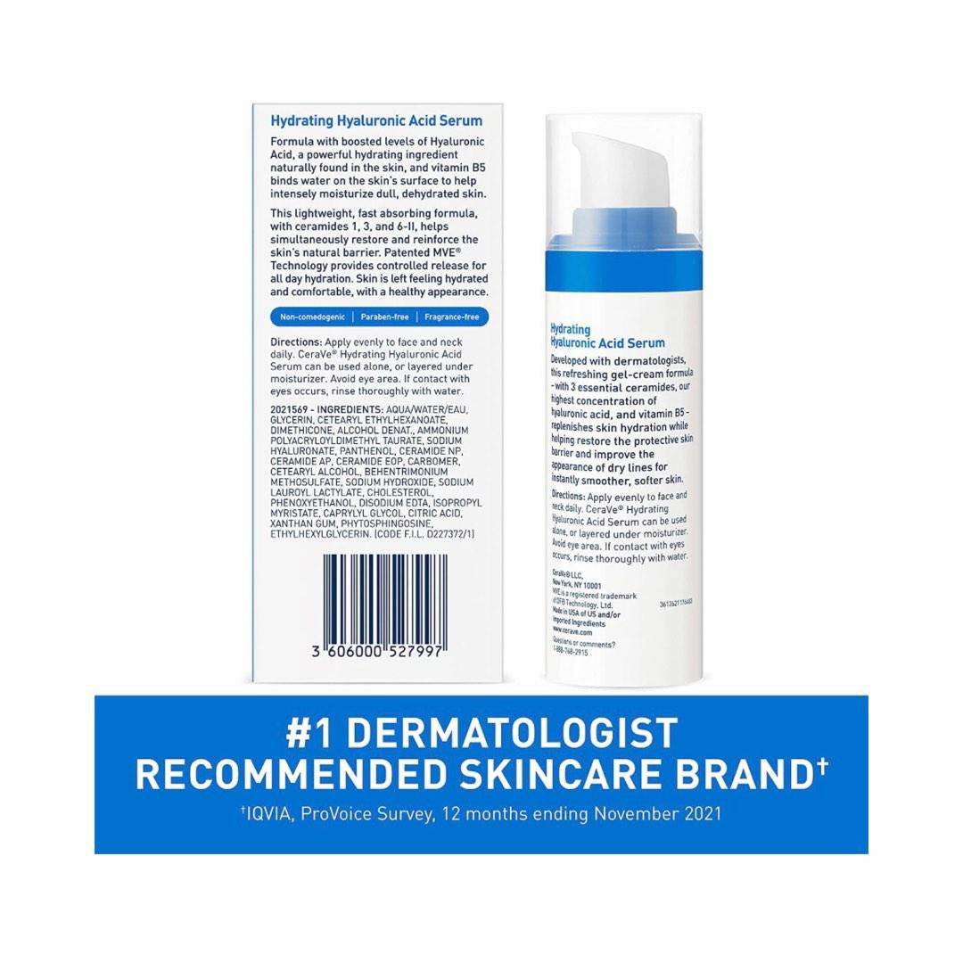 Cerave Hyaluronic Acid Serum for Face with Vitamin B5 and Ceramides