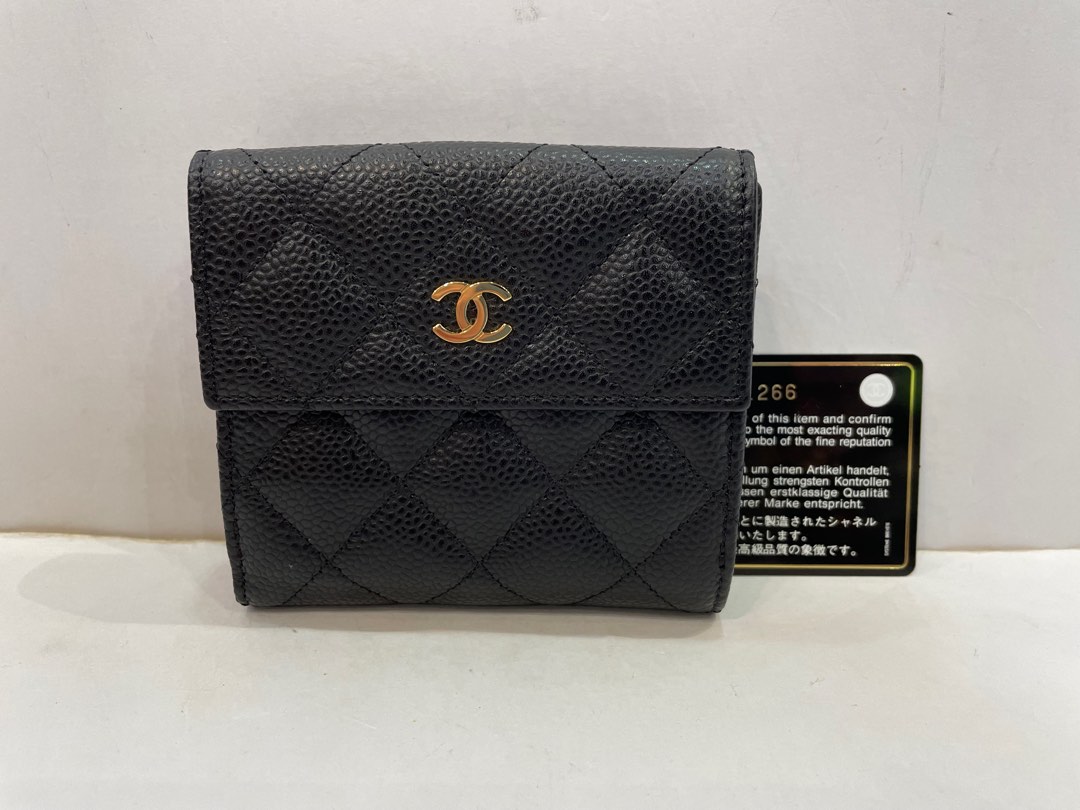 CHANEL BLACK CAVIAR CLASSIC SMALL FLAP WALLET GHW, Luxury, Bags