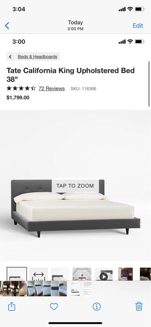 Crate and Barrel Bed Frame + Mattress, Furniture & Home Living