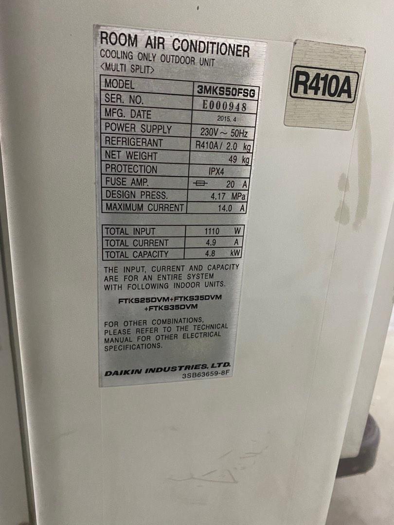 Daikin system 3 inverter aircon R410 GAS type, TV & Home Appliances ...