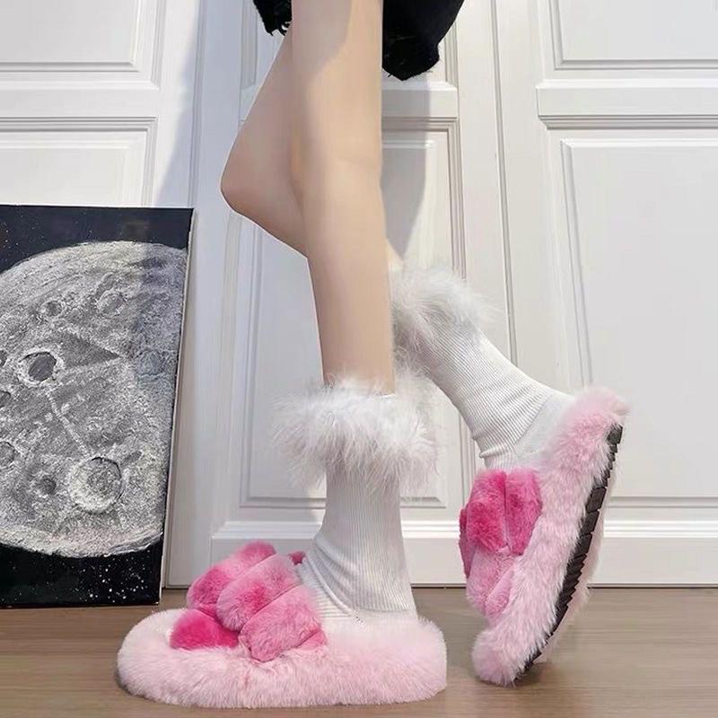 Fuzzy slippers pink cute Women s Fashion Footwear Sandals on