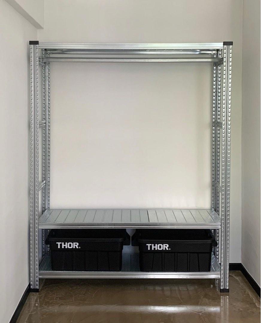 GALVANISED SILVER BOLTLESS CLOTHES RACK, H198CM, Furniture & Home Living, Furniture, Shelves