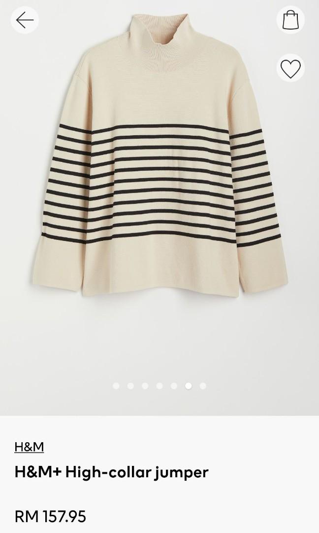 H M High Collar Jumper Light Beige Stripe Women s Fashion