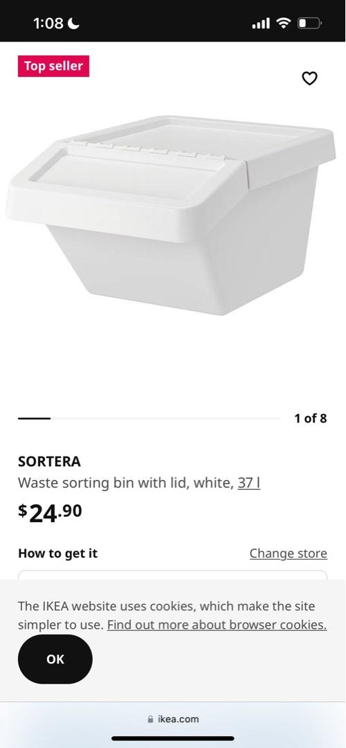 Ikea sorting bin recycle container sortera 37l 60l, Furniture & Home