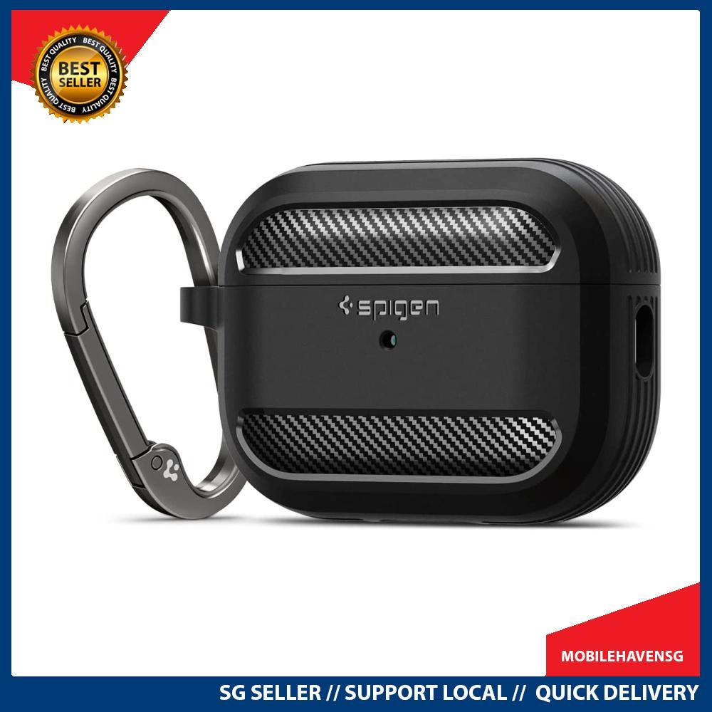 instock Spigen Rugged Armor Designed for Airpods Pro Case Cover Protective Airpods Pro Case with Keychain Matte Black