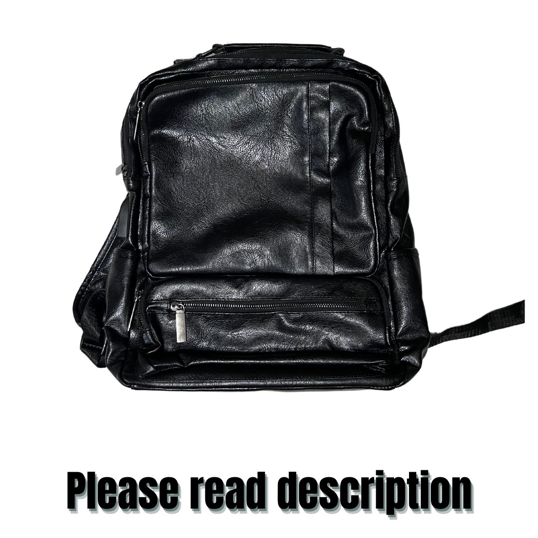 Korean Black Leather Backpack with USB and Earphone port, Men's Fashion